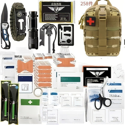 Outdoor Survival Gear Set 11/13/258-Piece – Professional Emergency Kit with Fire Starter & Compass | Multi-Tool Outdoor Equipment for Camping, Hiking & Adventure