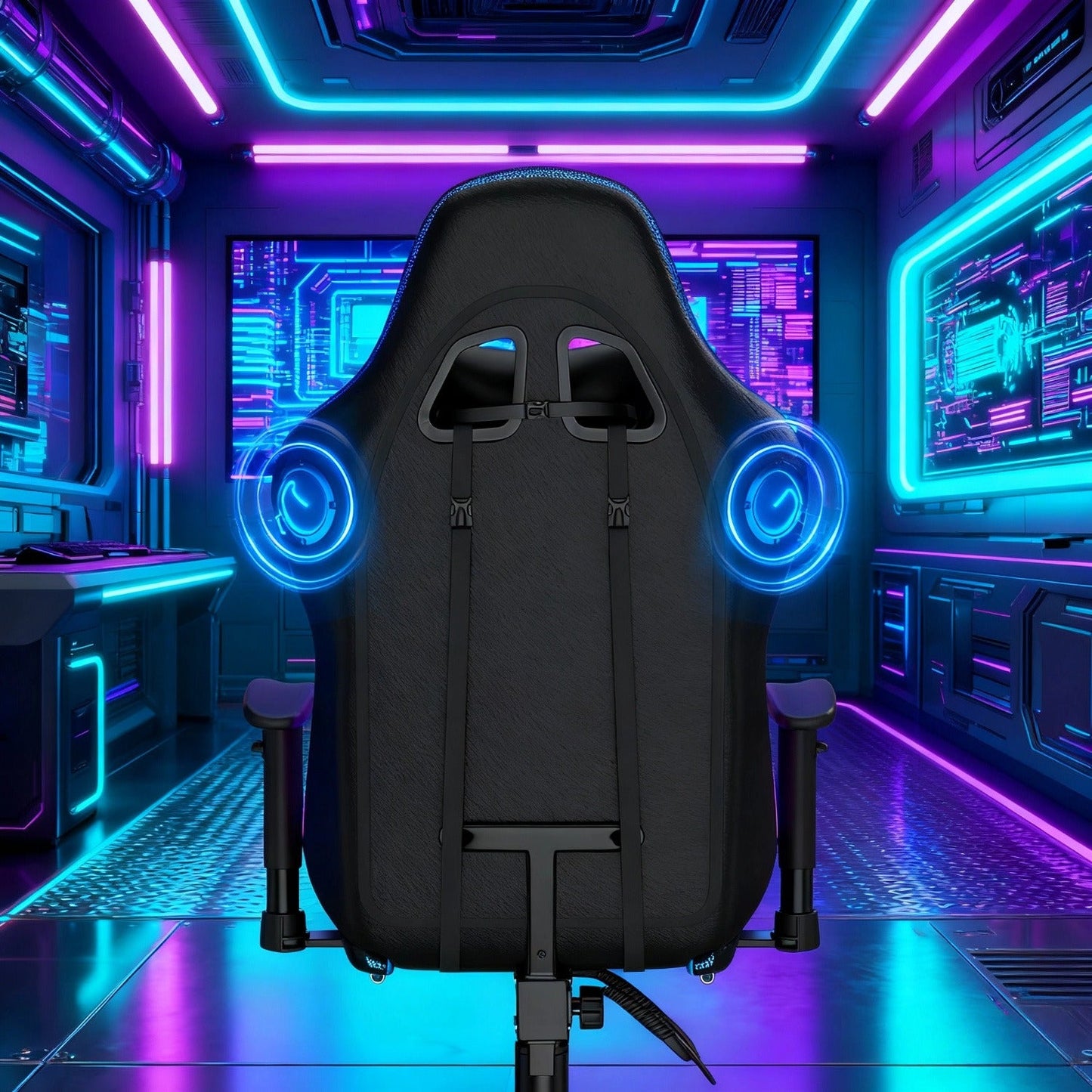Gaming Chair with Massage and Bluetooth Speaker – RGB LED Lights, 135° Reclining with Footrest, 7-Point Vibration, 3D Adjustable Arms, 360° Swivel, Heavy Duty 400 lbs Big & Tall Ergonomic Chair, Blue Black