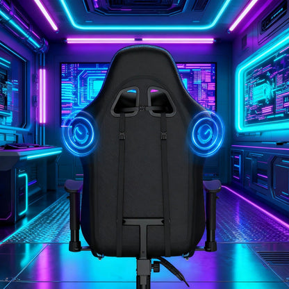 Gaming Chair with Massage and Bluetooth Speaker – RGB LED Lights, 135° Reclining with Footrest, 7-Point Vibration, 3D Adjustable Arms, 360° Swivel, Heavy Duty 400 lbs Big & Tall Ergonomic Chair, Blue Black