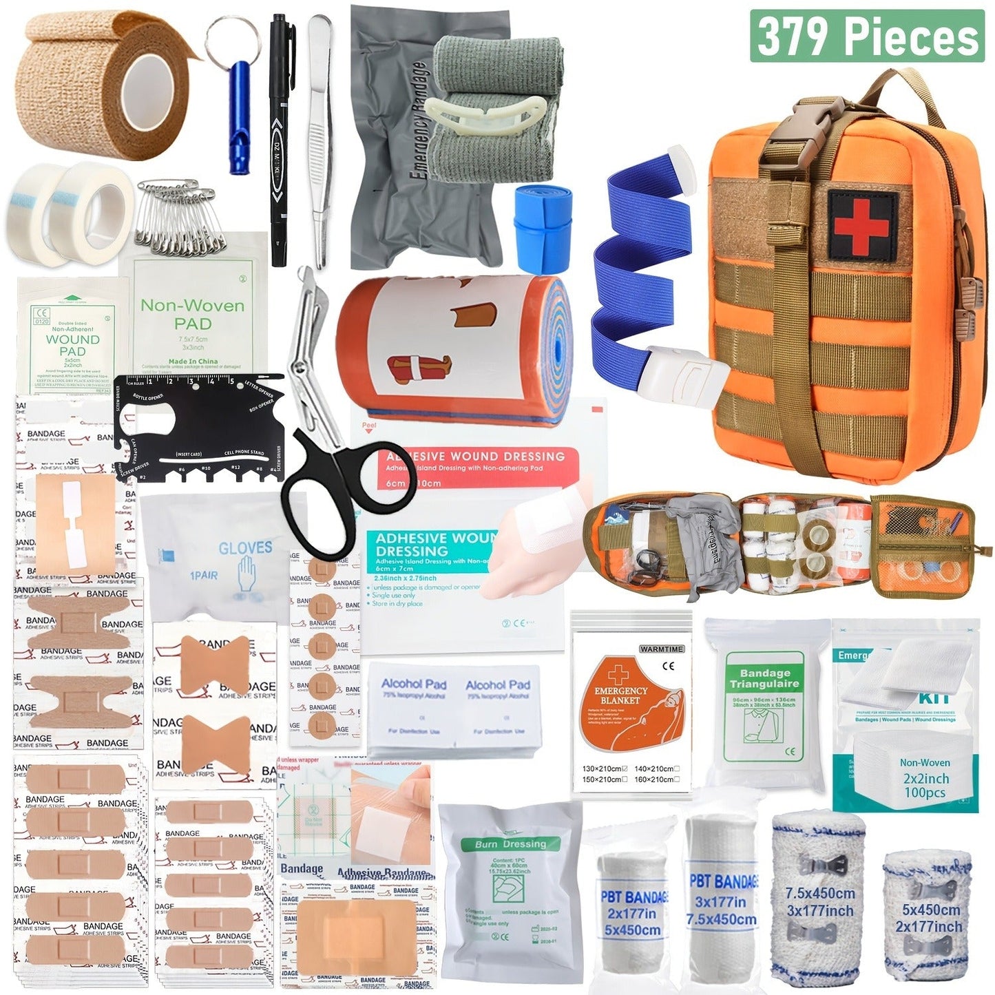157PCS MOLLE Survival Kit – Outdoor First Aid Emergency Gear for Camping Hiking Adventure Travel Car Home Office School, Complete Survival Tools Set, Best Gift for Men & Women