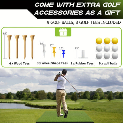Golf Hitting Mat with Artificial Turf & Non-Slip EVA Base, Indoor Outdoor Golf Practice Mat Set with 9 Golf Balls 8 Tees & Rubber Tee, High-Elastic Chipping Driving Training Mat for All Skill Levels