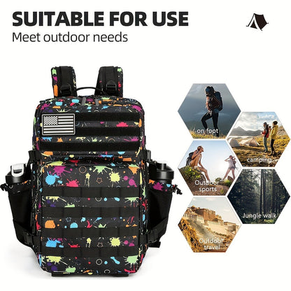Large Hiking Backpack 45L Fluorescent Tie Dye – Lightweight Daypack for Camping, Travel, Cycling, Fitness & School, Colorful Outdoor Sports Rucksack, Birthday & Christmas Gift Idea