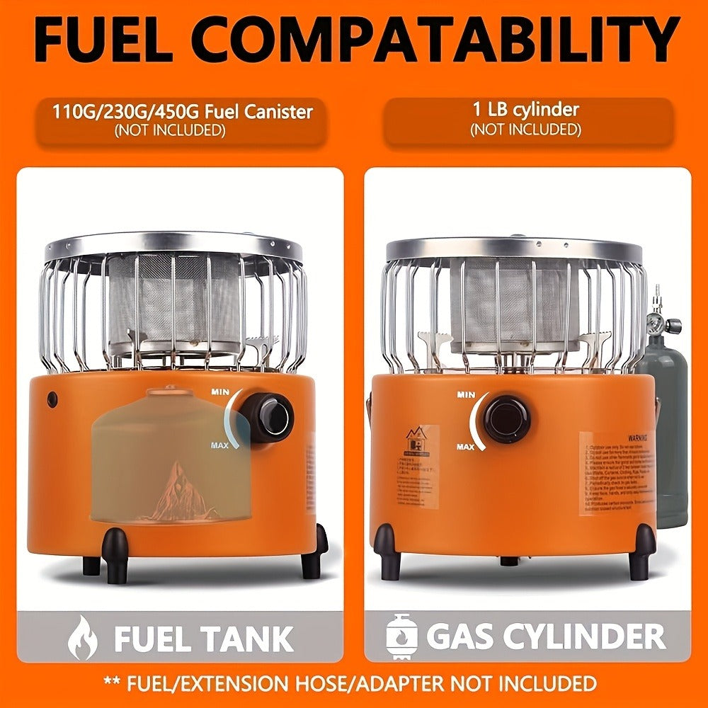 Portable Propane Camping Stove 9000 BTU – 2-in-1 Indoor & Outdoor Gas Heater for Camping, Cooking & Emergency Preparedness, Adjustable Flame, Stainless Steel, Compact 10.7x7 Inch with Gas Hose & MAPP Converter (Yellow)