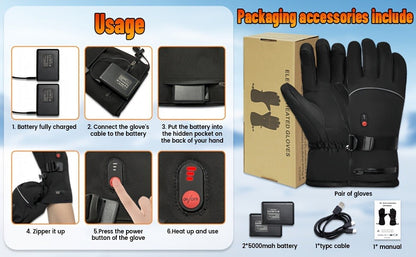 Rechargeable Heated Gloves 2x5000mAh – 3-Speed Temperature Control, Touchscreen Fingertips, Thermal Winter Gloves for Men & Women, Skiing, Hunting, Fishing, Cycling & Camping