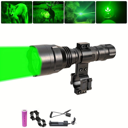 Night Hunting Flashlight with Remote Control Switch – 350 Yards High Power Green Red White Light, 18650 Rechargeable, Multiple Mounts for Hunting, Fishing, Camping & Beekeeping, Best Gift for Men