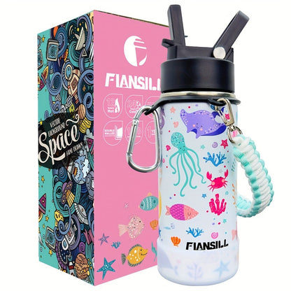 Kids Insulated Water Bottle 16oz with 3D Print Design - Stainless Steel Vacuum Flask, Leak-Proof BPA-Free, One-Hand Lid, Woven Strap & Carabiner, Perfect Student Gift for Boys & Girls, 8 Fun Styles