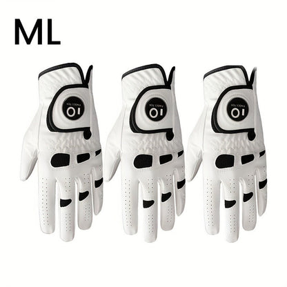 Men's Golf Glove Left Hand 3 Pack with Ball Marker – WeatherSof Soft Grip Cabretta-Style Golf Gloves for Men, Buckle Closure, All-Weather Performance, Sizes S to XXL (White)