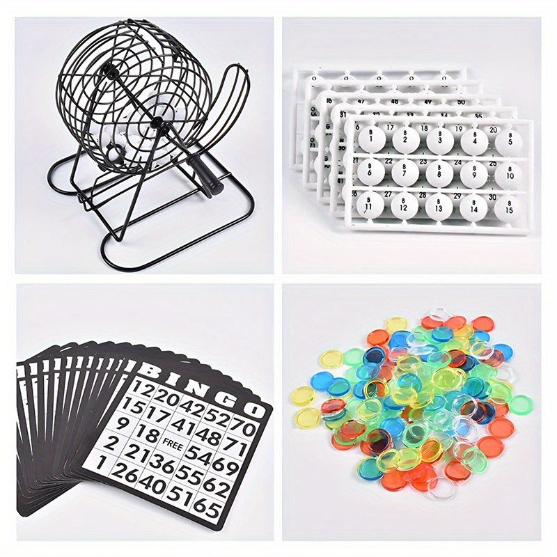Bingo Game Set Metal Cage Lottery Machine Vintage Desktop Bingo Caller Kit for Family Game Night Party Adults Kids Birthday Holiday Gathering
