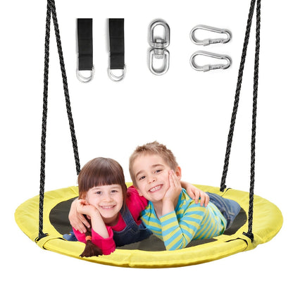 Saucer Tree Swing 43 Inch 360 Degree Rotating Flying Saucer Swing with Swivel Hanging Straps Adjustable Ropes Round Spinner Swing for Tree Swing Set Kids Outdoor