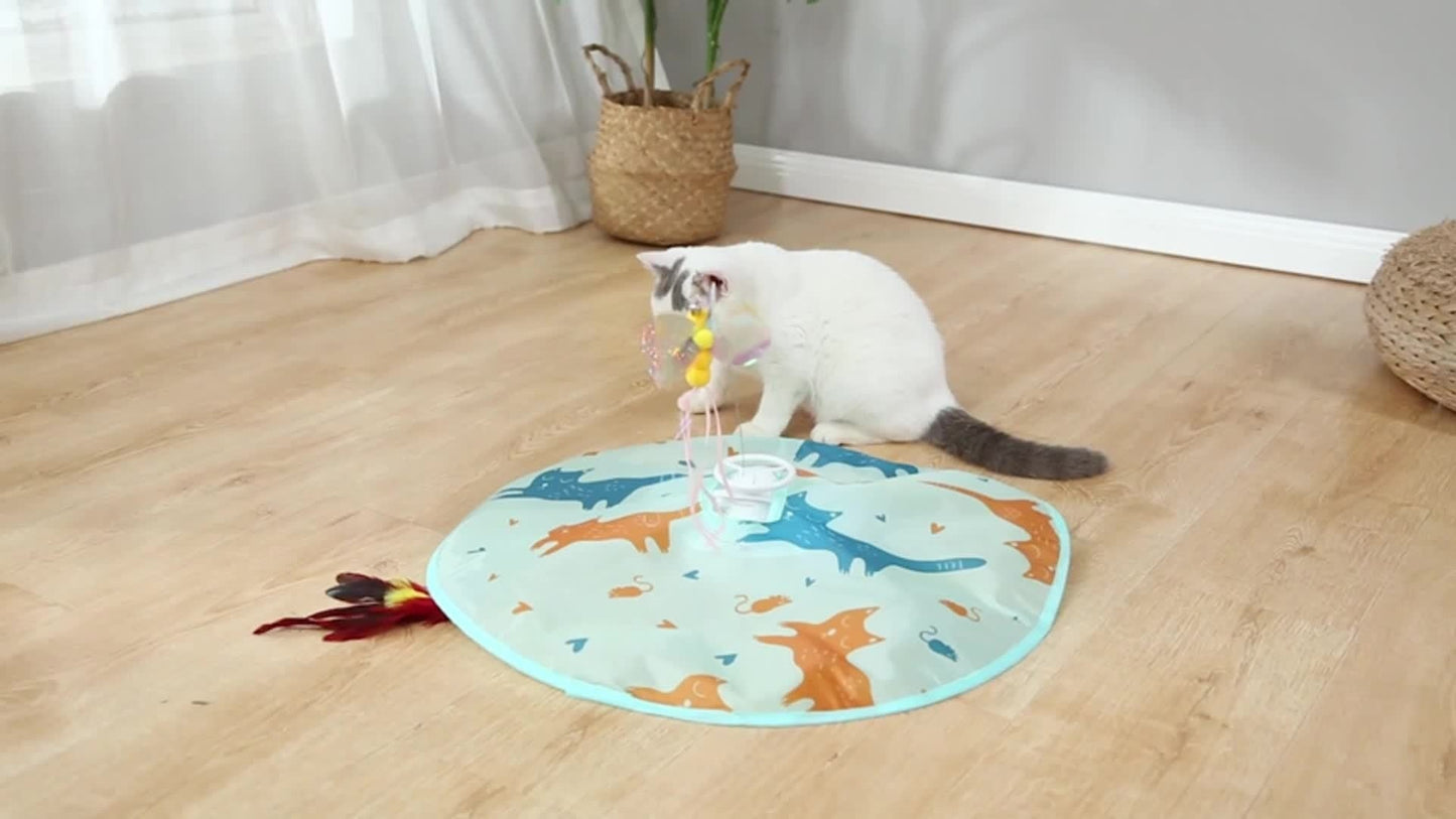 Interactive Cat Toy Electric Motion Activated 2-in-1 Rotating Butterfly & Feather Wand - USB Rechargeable 1200mAh Auto Shut-Off 3 Speed Modes Indoor Cat Exercise Toy by Valonii