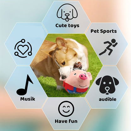 Electronic Rolling Dog Toy Ball - USB Rechargeable Cartoon Pig Plush Toy with Jumping Vibration & Sound, Automatic Self-Moving Washable Interactive Toy for Active Dogs & Puppies