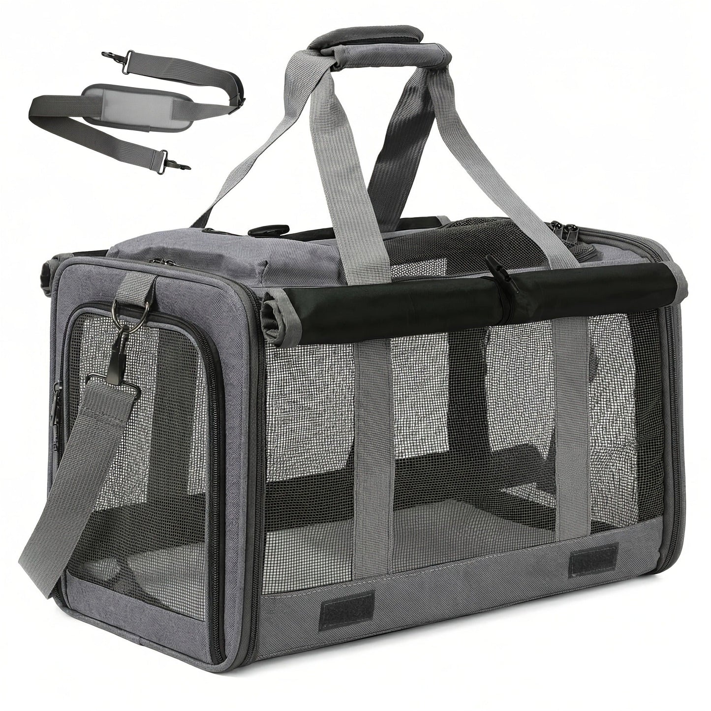 Airline Approved Pet Carrier Soft Sided Collapsible for Cats & Small Dogs - Breathable Oxford Cloth Travel Bag with Zipper Closure, Privacy Cover & Combo Set with Collar Leash Harness, Blue Pink Grey Green Beige