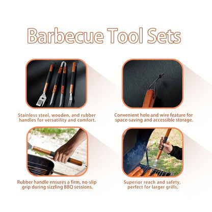BBQ Grill Tool Set Stainless Steel – 430 Food-Grade Fork, Knife & Griddle Tools with Click Assembly Design – Outdoor Barbecue Utensil Kit for Camping, Backyard & Grilling