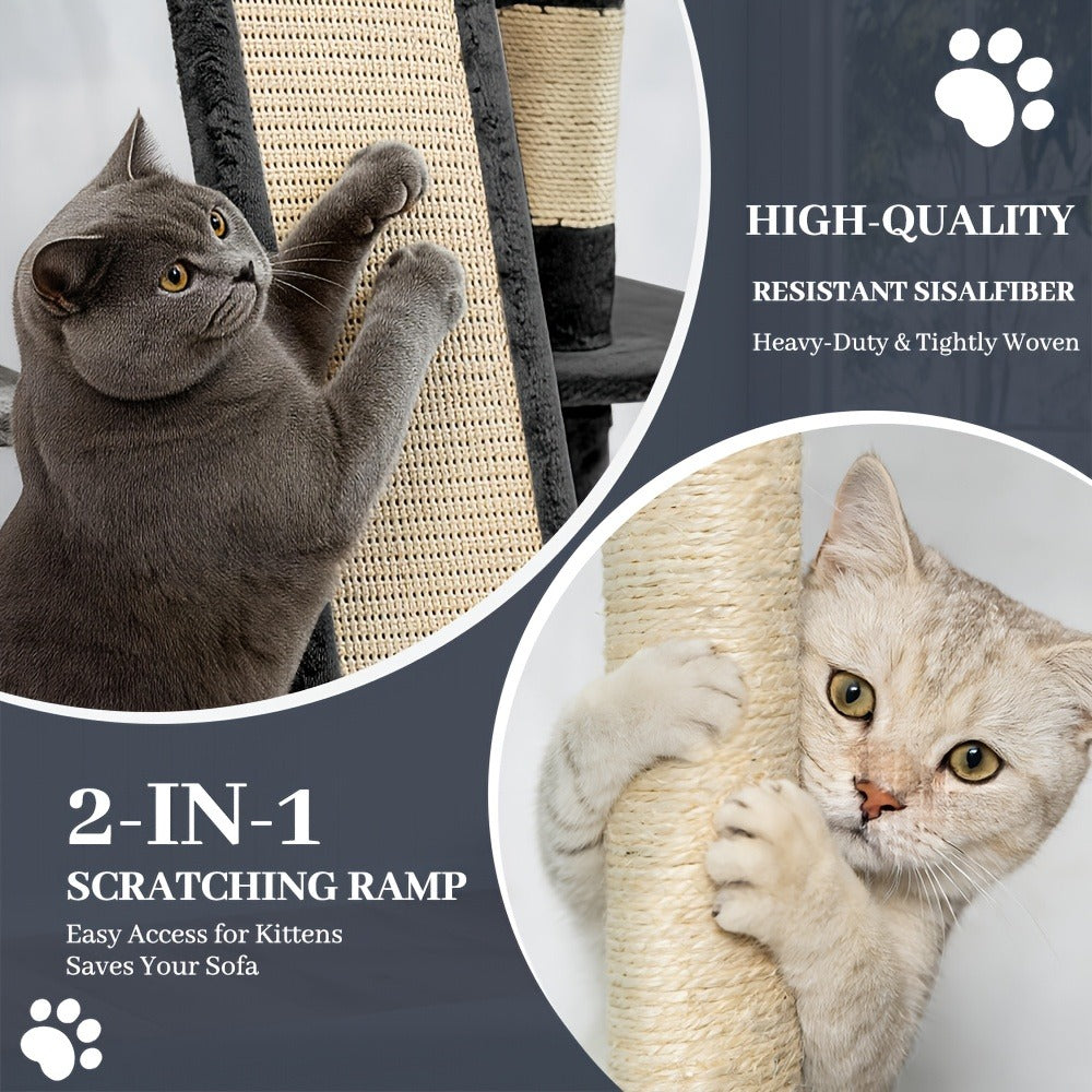 Large Multi-Level Cat Tree Tower – 68–81 Inch Tall Cat Condo with 2 Condos, 3 Plush Perches, Scratching Posts & Cat Hair Brush