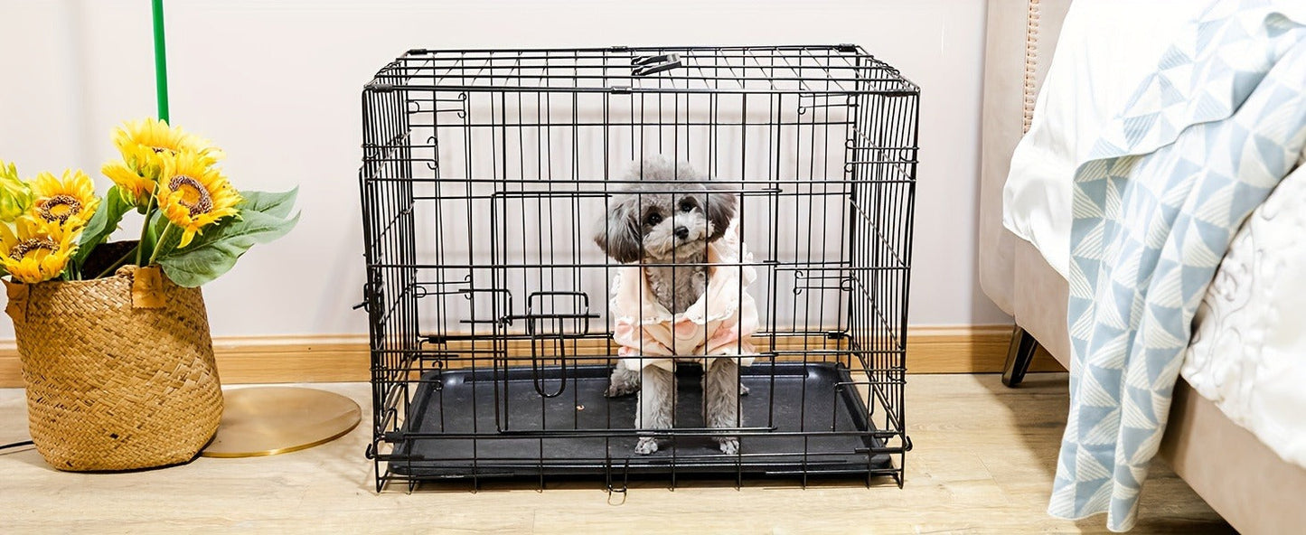Dog Crate with Divider Panel & Double Door - Folding Metal Wire Dog Cage with Leak-Proof Tray, Indoor Outdoor Travel Pet Kennel for Small Medium Large Dogs, 5 Sizes