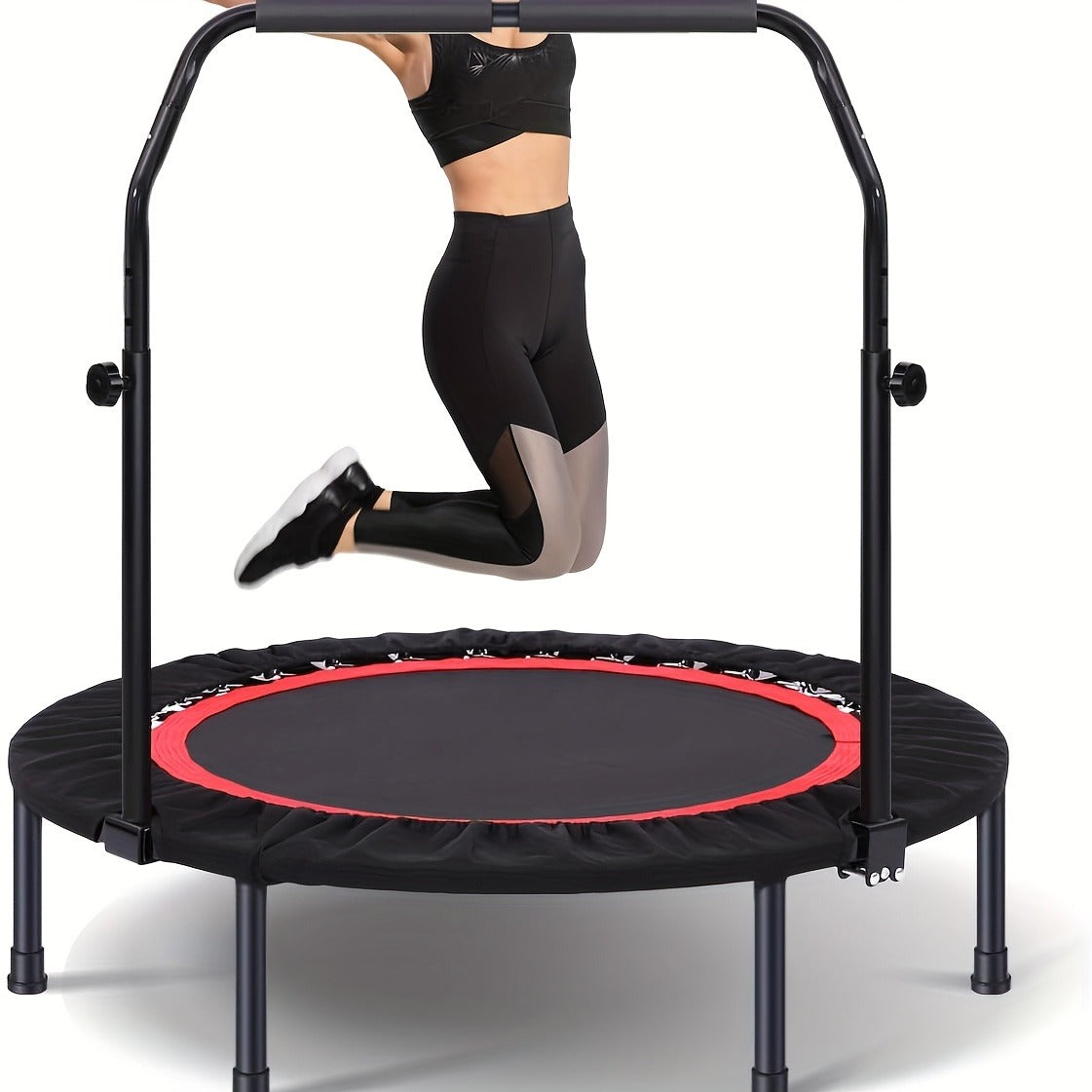 Mini Trampoline Rebounder 40" for Adults 330LB Capacity with Balance Bar Indoor Outdoor Fitness Cardio Exercise Trampoline