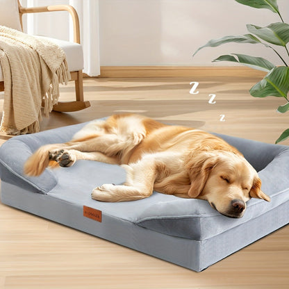 Orthopedic Dog Bed with Removable Washable Cover - High-Density Foam Dog Sofa Couch Bed, 4-Sided Bolster, Nonskid Bottom, Soft Flannel Lining, Available in M & XXL