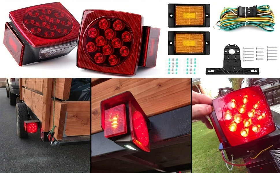 LED Trailer Light Kit 12V Submersible – Utility Trailer Lights for Boat, RV & Truck Under 80", Complete Wiring Harness, License Plate Bracket, Corrosion-Resistant Tail & Turn Signal Lights