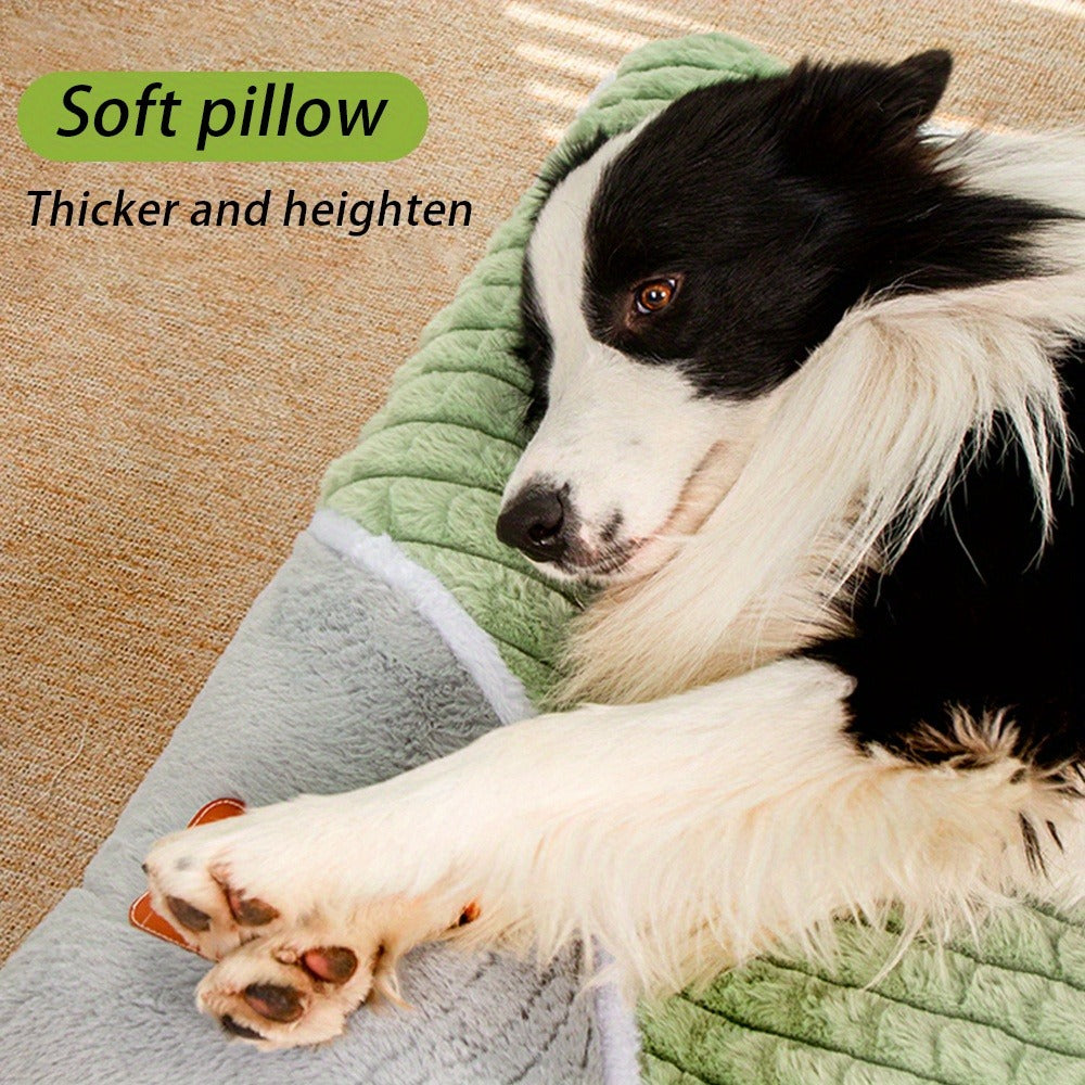 Thickened Dog Bed & Cat Bed Mat with Pillow – Anti-Slip, Machine Washable, Detachable Crate Mat for All Dogs & Cats, L & XL