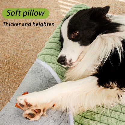 Thickened Dog Bed & Cat Bed Mat with Pillow – Anti-Slip, Machine Washable, Detachable Crate Mat for All Dogs & Cats, L & XL