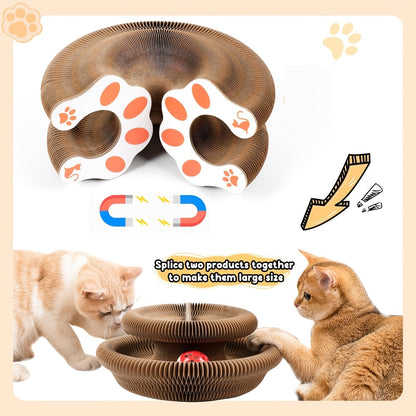 Cat Scratching Board with Ball Track & Bells - Foldable Organ Cardboard Scratcher Pad, Interactive Cat Toy for Indoor Cats, Wear-Resistant Corrugated Scratch Lounge