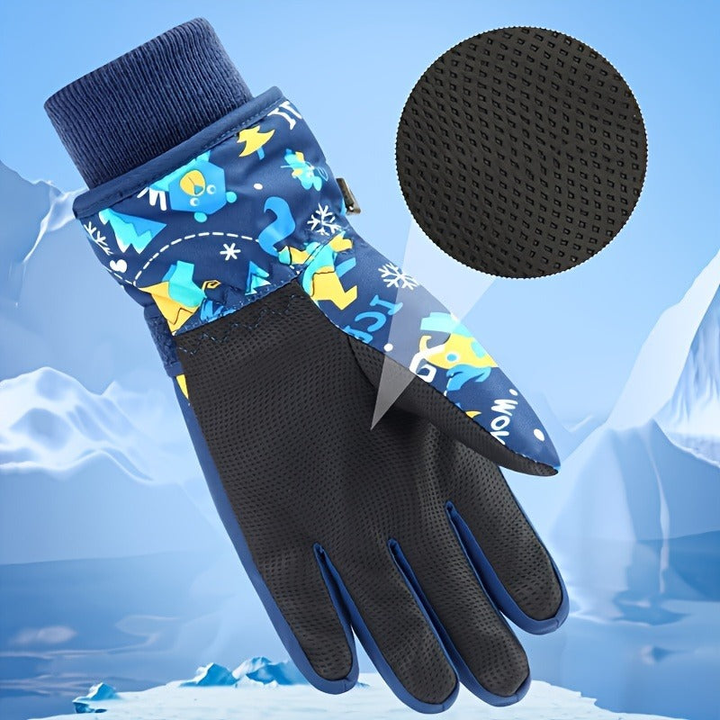 Kids Ski Gloves Winter Plus Velvet Warm – Boys & Girls Snow Play Gloves Ages 4-13, Windproof Polyester with Plush Lining, Sizes M (7-9Y) & L (9-13Y), Navy Blue, Black & Pink