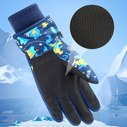 Kids Ski Gloves Winter Plus Velvet Warm – Boys & Girls Snow Play Gloves Ages 4-13, Windproof Polyester with Plush Lining, Sizes M (7-9Y) & L (9-13Y), Navy Blue, Black & Pink