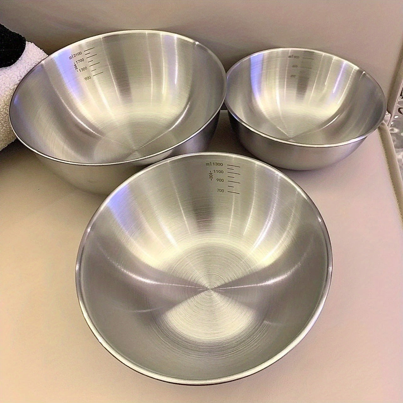 Stainless Steel Mixing Bowls Set of 3 – Nesting Kitchen Bowls for Cooking, Baking, Salad Prep & Food Storage | Dishwasher Safe, Durable Metal Bowls