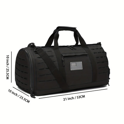 Tactical Duffle Bag 40L for Men Heavy Duty Gym Bag with Shoe Compartment Laptop Pocket Waterproof Sport Travel Bag Weekender Overnight Bag for Gym Fitness Basketball Football Office Commute Khaki Black Green