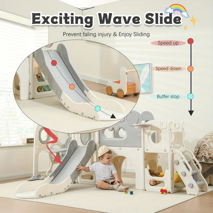 9-in-1 Foldable Toddler Slide with Basketball Hoop Telescope Climbing Set Indoor Outdoor Kids Playset Extended Slide for Toddlers Boys Girls
