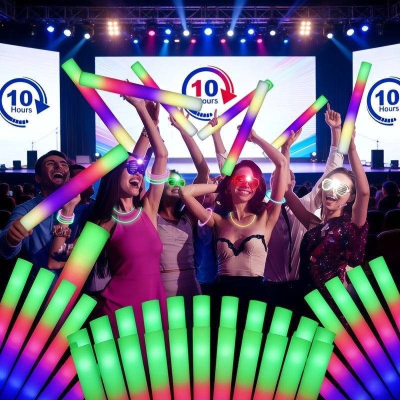 Foam Glow Sticks 100 Pack – Multicolor LED Flashing Light Sticks for Party Decoration, Christmas, Halloween, New Year, Weddings, Birthday, Concerts, Festivals, Nightclubs, Carnival & Outdoor Camping
