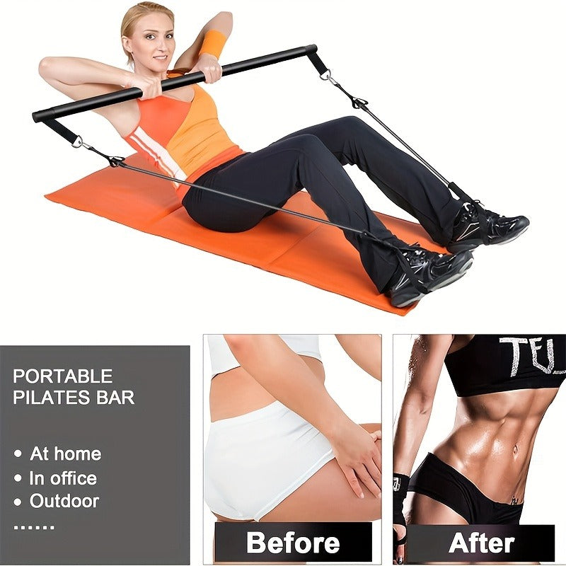 Pilates Bar Kit 14pcs with Resistance Bands & Tension Belt – Multifunctional Fitness Pedal Puller Stick for Home Yoga Stretch Training, Full Body Workout Equipment for Women Men