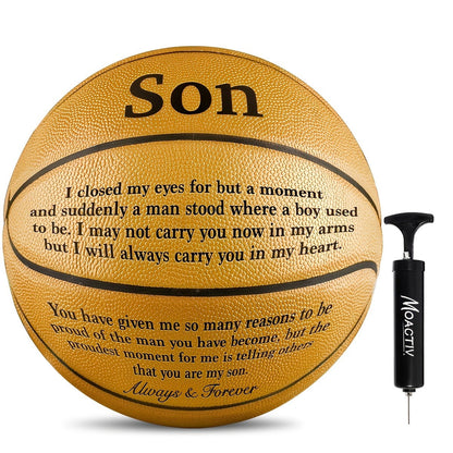 Engraved Basketball Gift for Grandson & Son - Size 7 PU Indoor Outdoor with Pump, Inspirational Message, Birthday Christmas Gift, Multi-Color