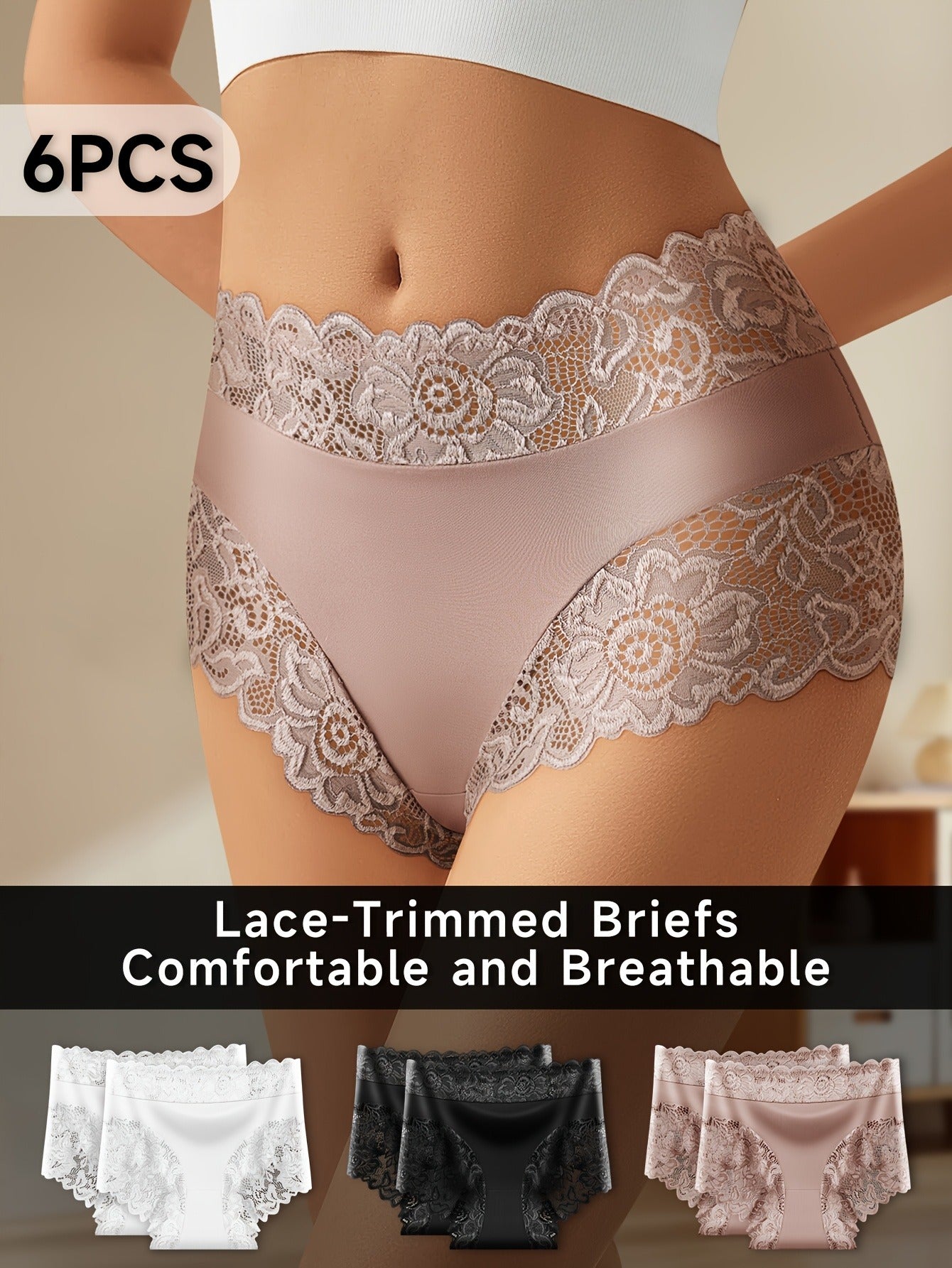 Women's 6-Pack High-Waist Briefs - Lace Daily Comfort Mixed colors