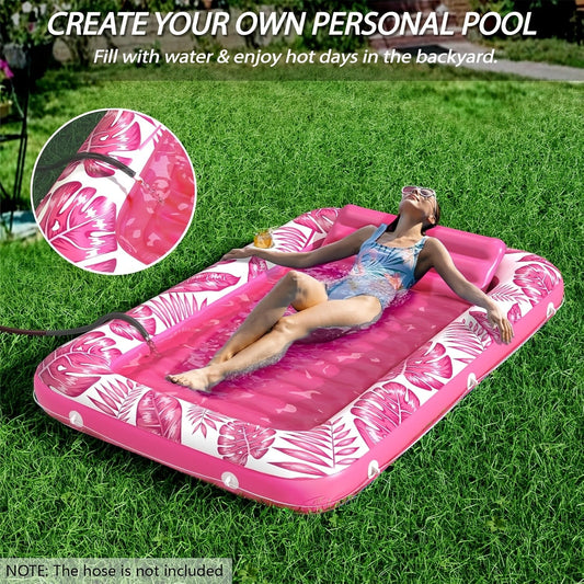 Tanning Pool Float 4-in-1 – Inflatable Sunbathing Lounger with Detachable Pillow, Cup Holder & Wrap Rope, Water-Filled Sun Tan Tub Raft for Adults, PVC