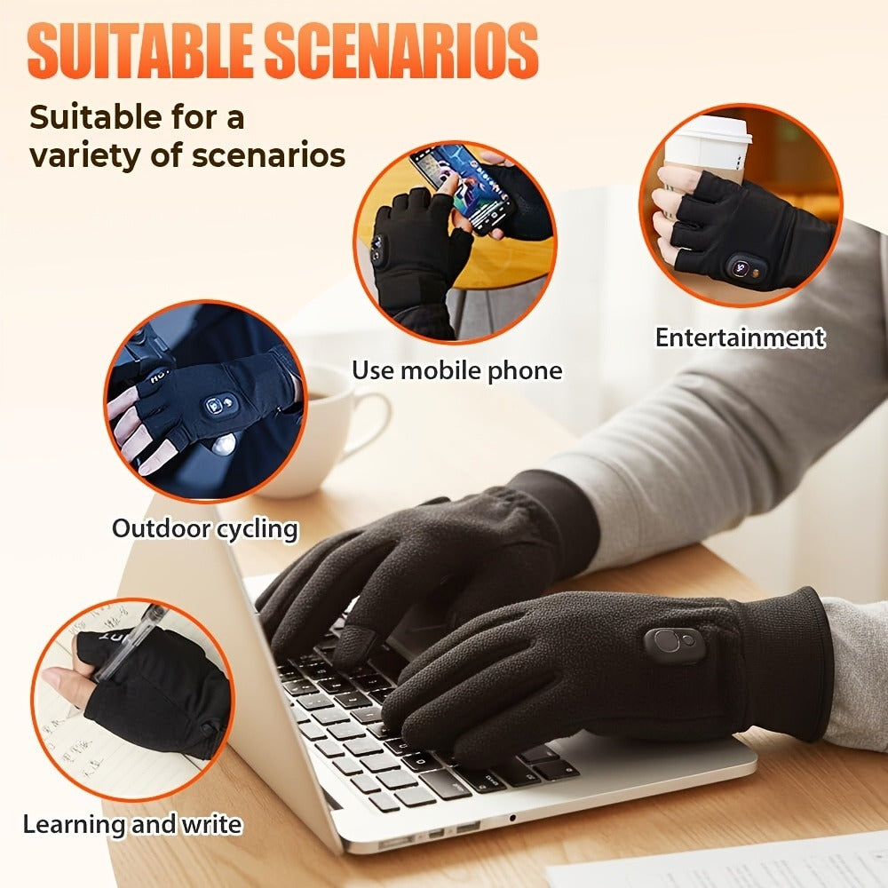 Electric Heated Gloves Half Finger – Digital Battery Display, 3 Heat Settings, 5H Runtime, USB-C Fast Charging for Skiing Cycling Fishing Hiking Winter