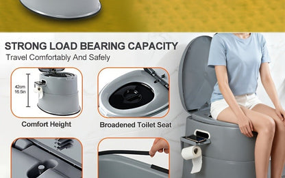 Portable Camping Toilet Extra Large for Adults – Indoor Outdoor Commode with Detachable Inner Bucket & Removable Paper Holder, Lightweight & Compact for Camping, Boat, Van & Emergency Use, Black & Gray