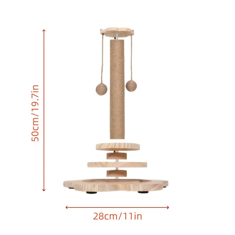 Cat Scratching Post Sisal Vertical Scratcher – Solid Wood Base, Wear-Resistant Rope, Multiple Styles: Standard, Mushroom & Dolphin Shapes, Sizes S/M/L, Cat Climbing Frame with Teaser Wand