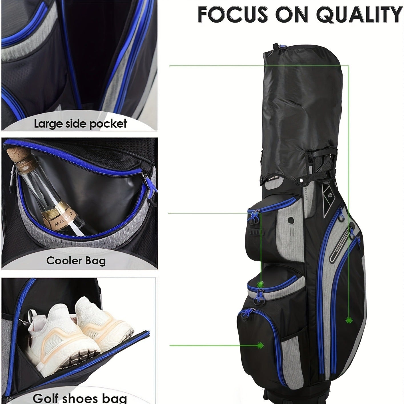 Golf Cart Bag with Full-Length Dividers – Sturdy Spacious Stand Bag with Multiple Pockets for Golf Club Organization, Accessories Storage, Men & Women Golfers