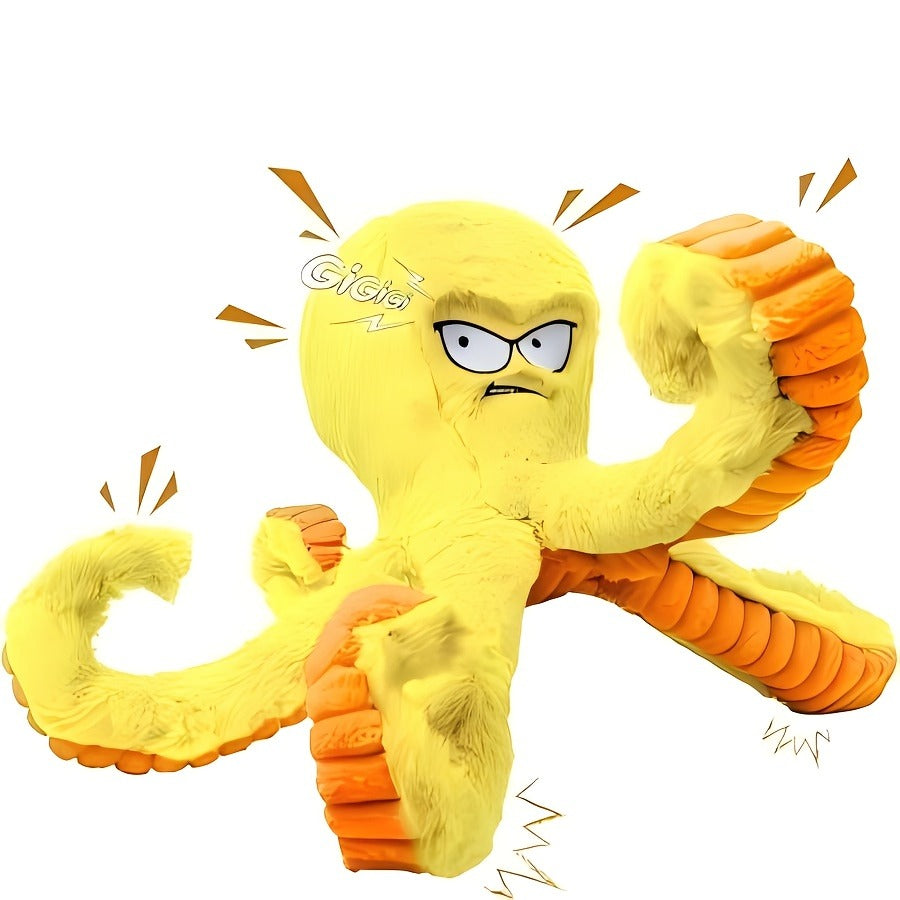 Tough Dog Chew Toy Octopus - Squeaky Stuffed Interactive Dog Toys for Large Dogs, Crinkle Tug of War Plush Dog Toy to Keep Dogs Busy, Durable Dog Toys 1/2/4 Pack - Blue & Yellow Octopus