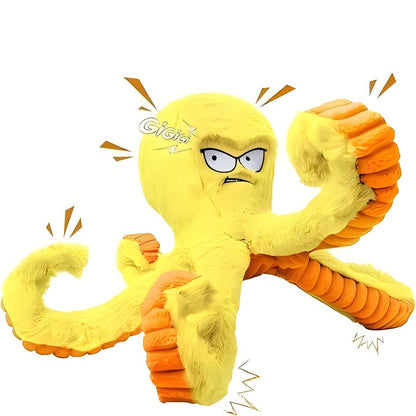 Tough Dog Chew Toy Octopus - Squeaky Stuffed Interactive Dog Toys for Large Dogs, Crinkle Tug of War Plush Dog Toy to Keep Dogs Busy, Durable Dog Toys 1/2/4 Pack - Blue & Yellow Octopus