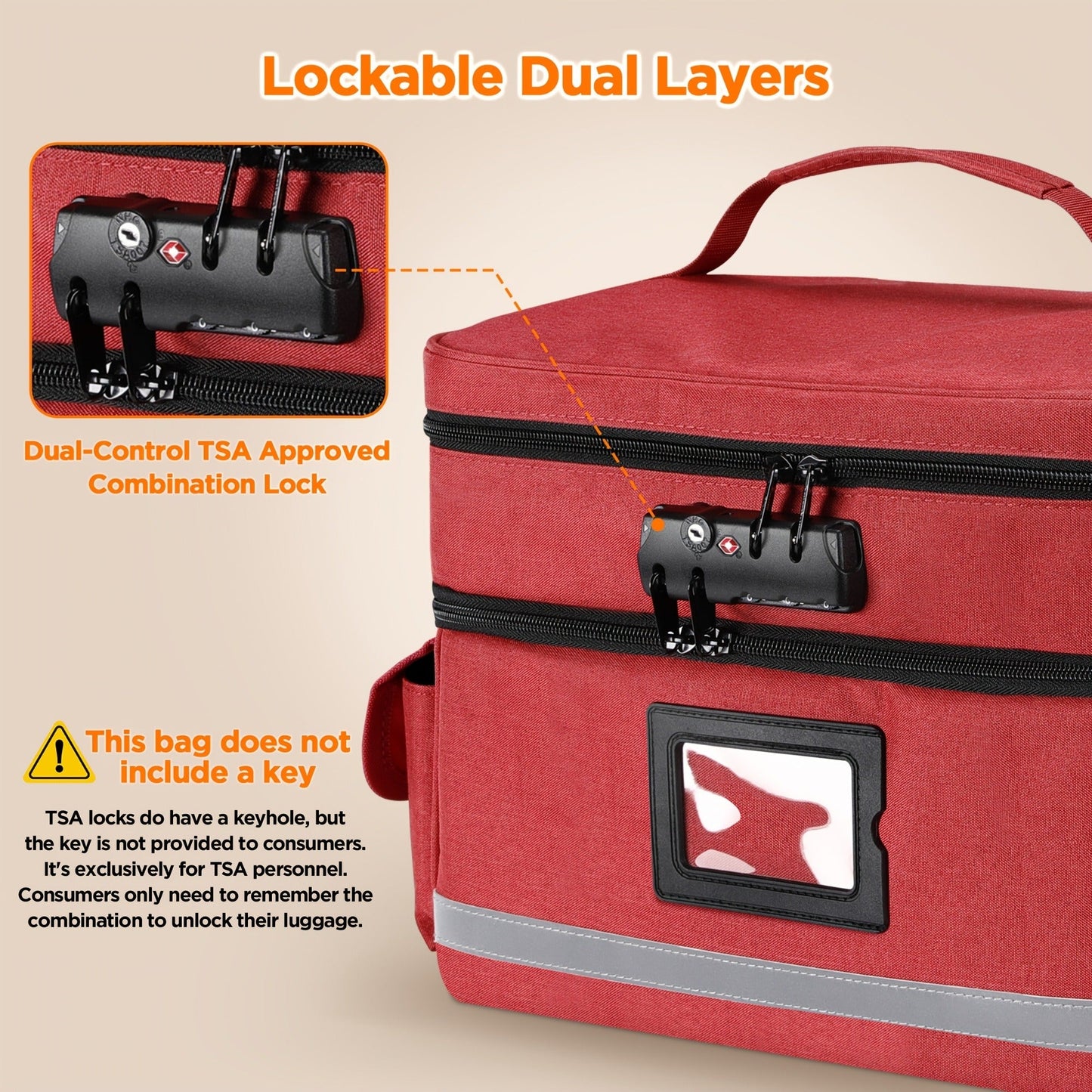 Lockable Medicine Organizer Bag with Combination Lock, Double-Layer Large Capacity Pill Bottle Storage Case for Prescription Bottles First Aid Supplies Home Travel, Portable Medication Carry Bag Red Grey Black