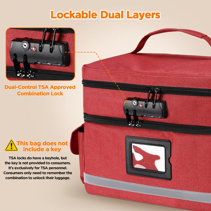 Lockable Medicine Organizer Bag with Combination Lock, Double-Layer Large Capacity Pill Bottle Storage Case for Prescription Bottles First Aid Supplies Home Travel, Portable Medication Carry Bag Red Grey Black