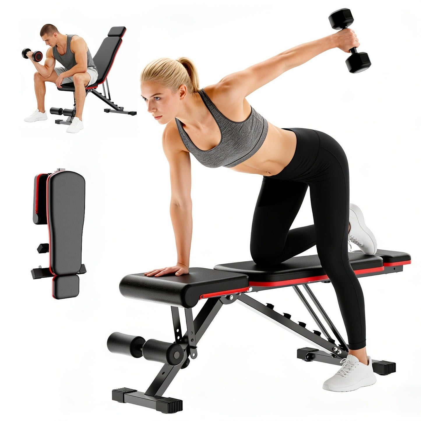 Adjustable Weight Bench – Foldable 14-in-1 Home Gym Dumbbell Bench, 1000 lbs Capacity, Roman Chair with Thick Cushion & Headrest