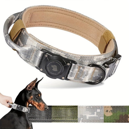 Tactical Dog Collar with AirTag Holder and Handle Adjustable Heavy Duty PC Case GPS Tracking Compatible for Medium Large Dogs M L XL 9 Colors No AirTag