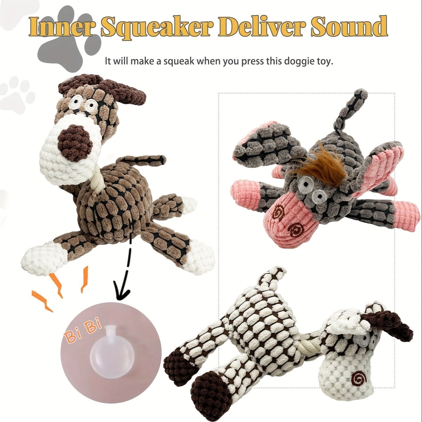 Squeaky Dog Toys 6 Pack - Plush Stuffless Chew Toys for Small Medium Large Dogs, Durable Teething Toys for Aggressive Chewers, Interactive Puppy Toys for Boredom & Mental Stimulation, Random Color