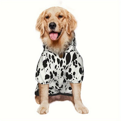 Dog Hoodie Dalmatian Print Pullover Sweatshirt – Soft Polyester Hooded Pet Costume for Small Medium Large Dogs, Autumn Winter Halloween Outfit, Elastic Ribbed Cuffs, Machine Washable