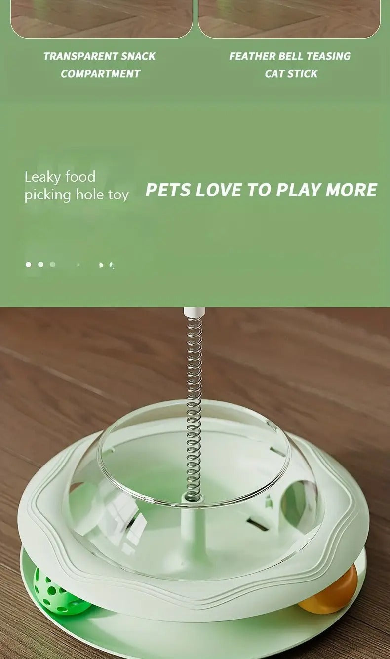Cat Puzzle Toy Spinning Wheel with Food Spill Feeder - Interactive Rotating Excavating Toy for Indoor Cats & Kittens, No Battery Mental Stimulation & Hunting Instinct Exercise Toy