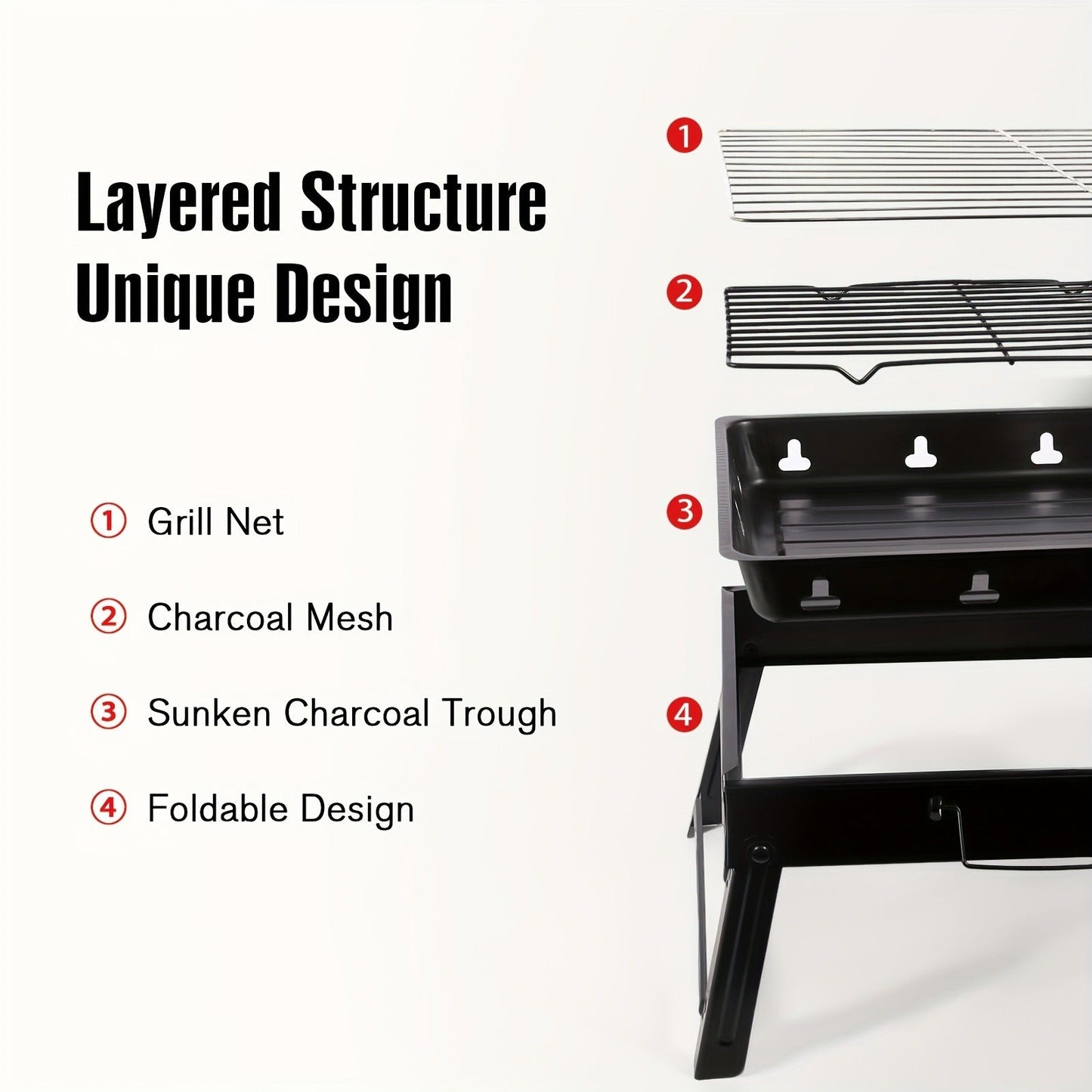 Portable Folding Charcoal Grill Smokeless BBQ Grill for Camping Picnic Backyard Garden Patio Outdoor Cooking Compact Durable Iron Barbecue Grill