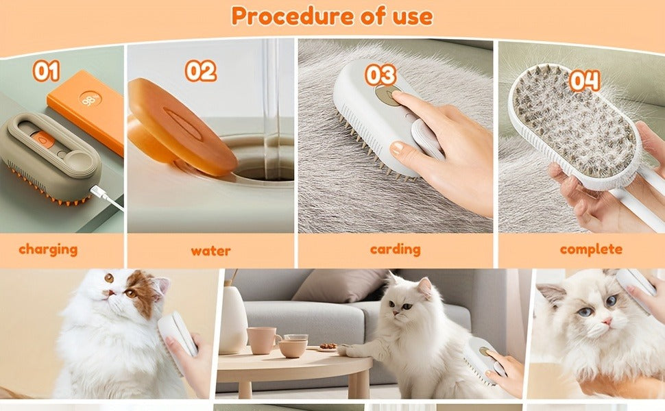 Cat Grooming Steam Brush - Self-Cleaning 4-in-1 Pet Brush with Spray for Cats & Dogs Shedding Grooming Control Deshedding Tool